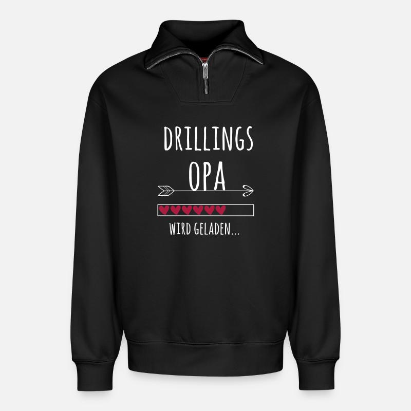 werdender Opa Drillinge Schwangerschaft Geschenk - Relaxed Unisex Organic Half Zip Sweatshirt – von SPREAD - Schwarz