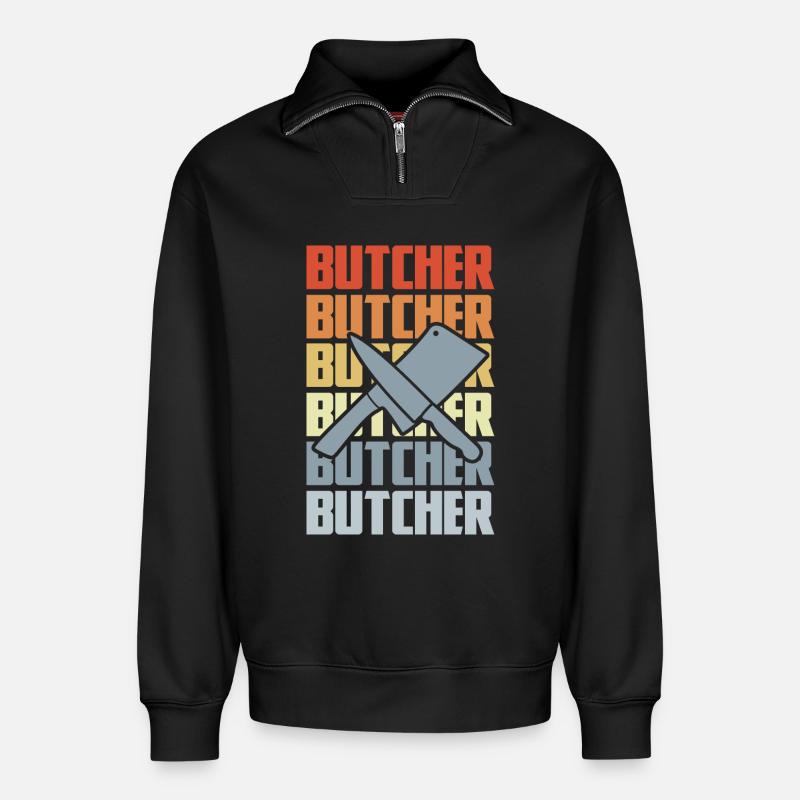 Retro Metzger - Relaxed Unisex Organic Half Zip Sweatshirt – von SPREAD - Schwarz