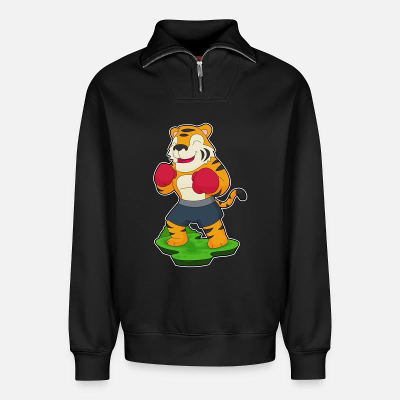 Tiger Boxer Boxhandschuhe Boxen - Relaxed Unisex Organic Half Zip Sweatshirt – von SPREAD - Schwarz