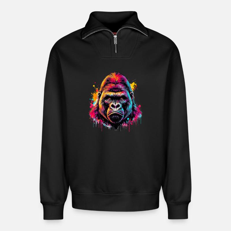 Gorilla - Relaxed Unisex Organic Half Zip Sweatshirt – by SPREAD - black