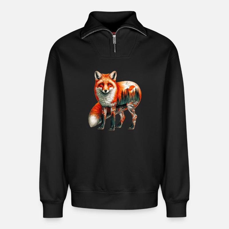 Fuchs - Relaxed Unisex Organic Half Zip Sweatshirt – von SPREAD - Schwarz