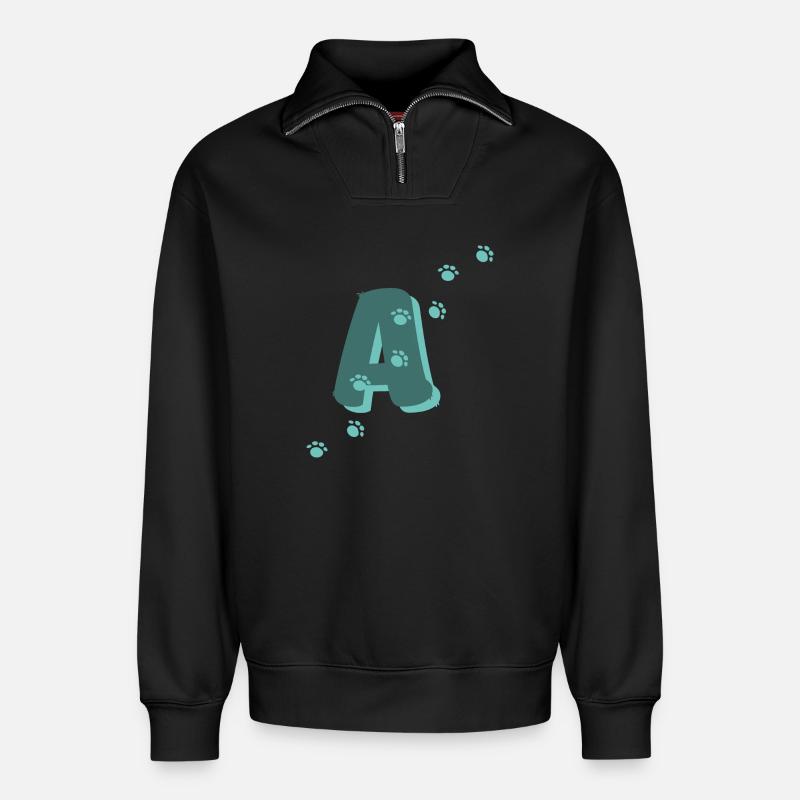 Pattes Lettre A - Sweat unisexe décontracté en coton biologique à demi-zip – de SPREAD - noir