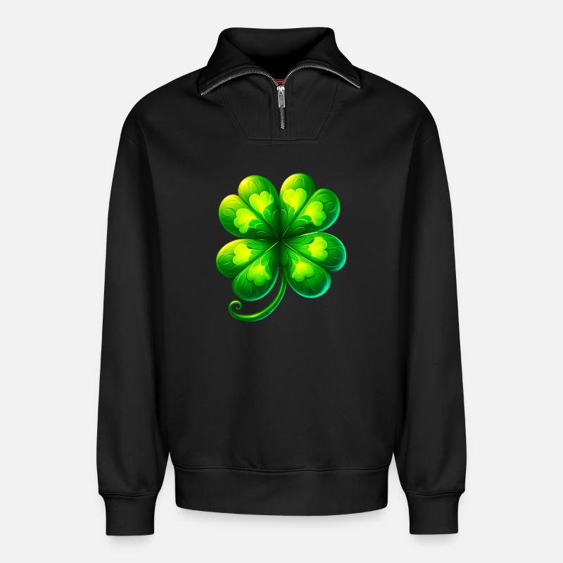 Vierblättriges Kleeblatt - Relaxed Unisex Organic Half Zip Sweatshirt – von SPREAD - Schwarz