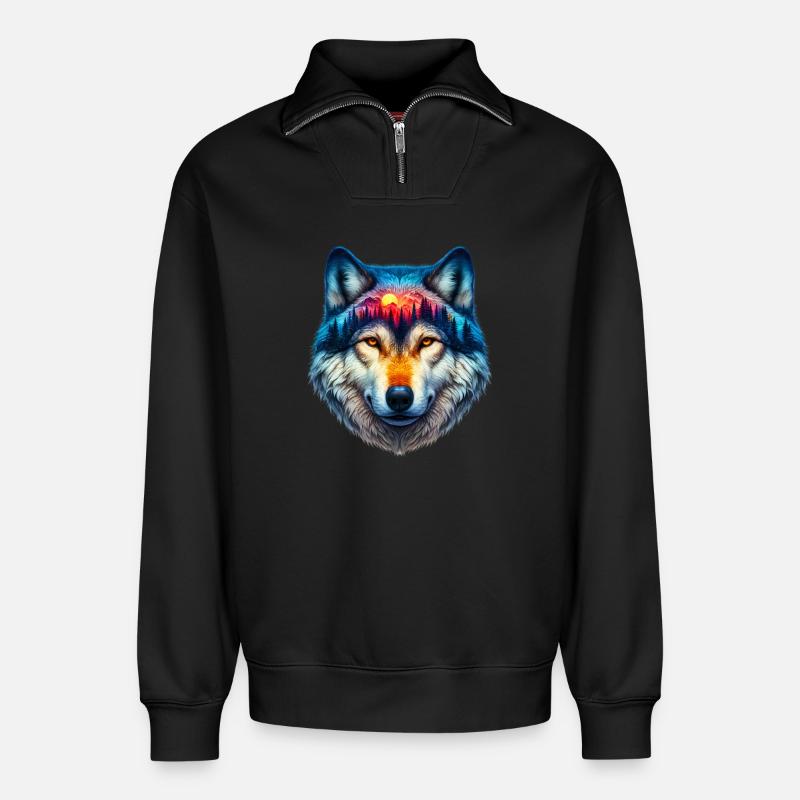 Loup - Sweat unisexe décontracté en coton biologique à demi-zip – de SPREAD - noir