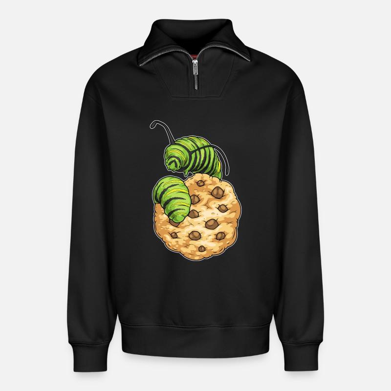 Biscuit chenille - Sweat unisexe décontracté en coton biologique à demi-zip – de SPREAD - noir