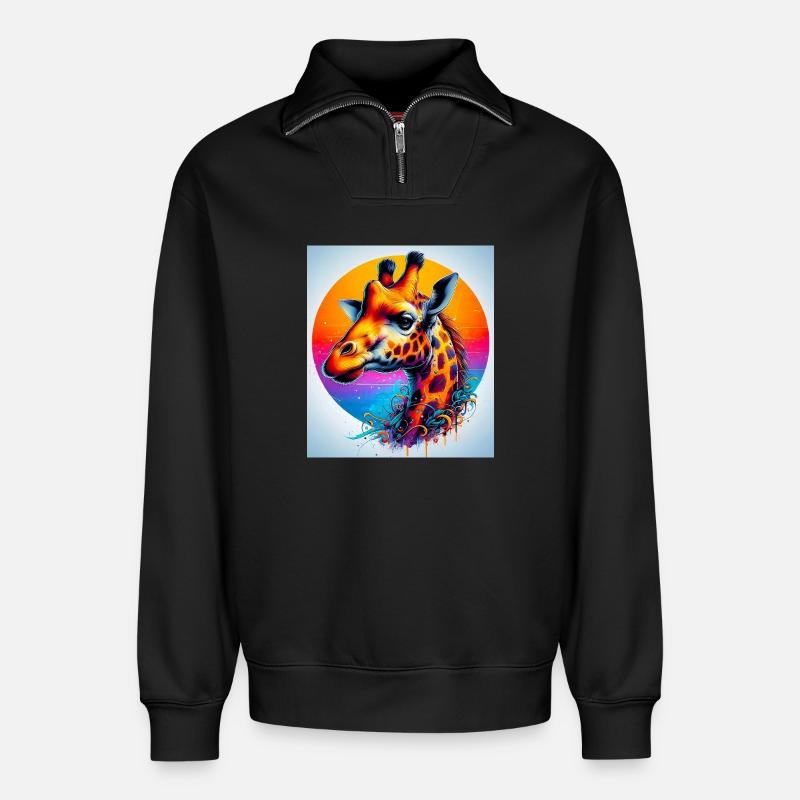 Giraffe - Relaxed Unisex Organic Half Zip Sweatshirt – von SPREAD - Schwarz