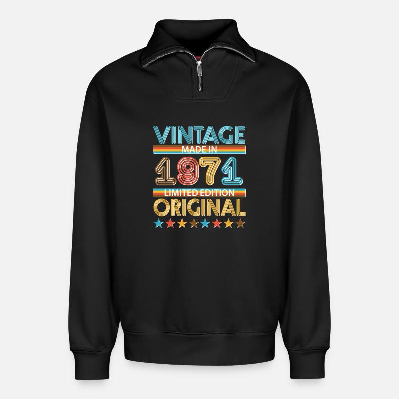 1971 - Sweat unisexe décontracté en coton biologique à demi-zip – de SPREAD - noir