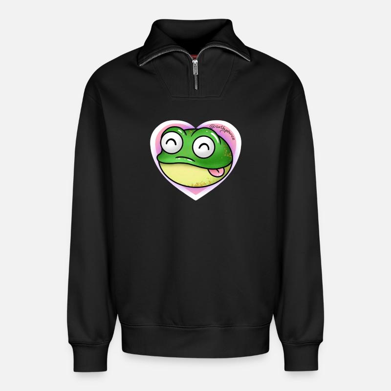 Frosch - Relaxed Unisex Organic Half Zip Sweatshirt – von SPREAD - Schwarz