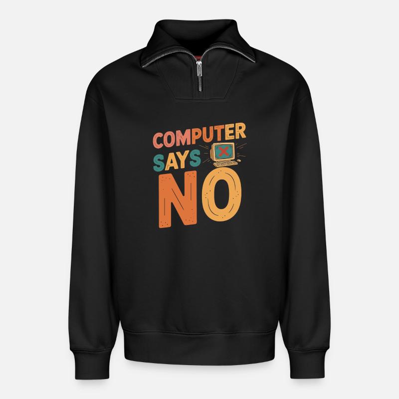 Rétro Computer dit non - Sweat unisexe décontracté en coton biologique à demi-zip – de SPREAD - noir