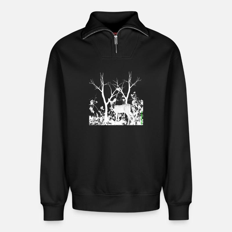 deer - Relaxed Unisex Organic Half Zip Sweatshirt – by SPREAD - black