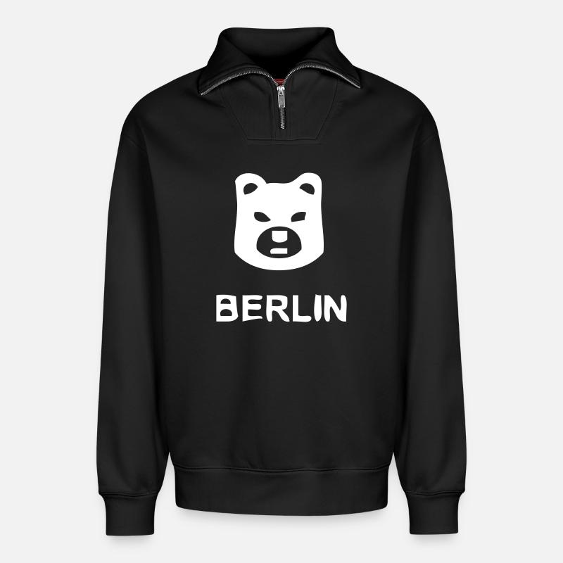 Berlin Bär - Relaxed Unisex Organic Half Zip Sweatshirt – von SPREAD - Schwarz