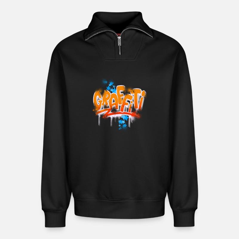 graffiti - Relaxed Unisex Organic Half Zip Sweatshirt – by SPREAD - black