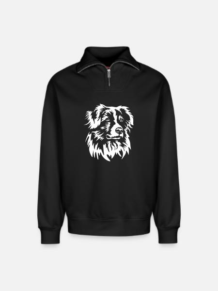 Australian Shepherd head "Black Edition" - Relaxed Unisex Organic Half Zip Sweatshirt – by SPREAD - black
