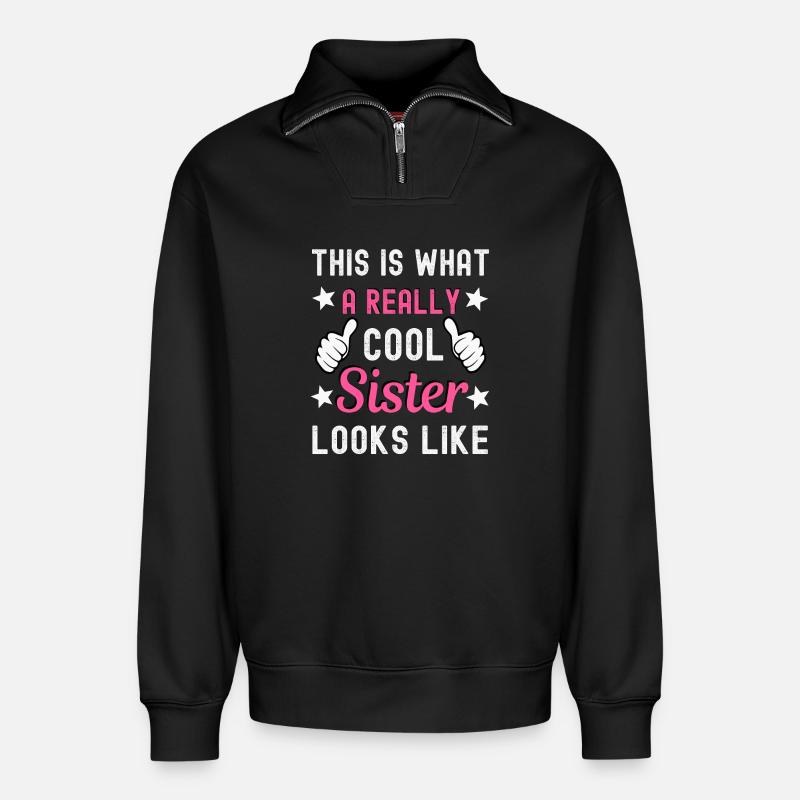Schwester - Relaxed Unisex Organic Half Zip Sweatshirt – von SPREAD - Schwarz