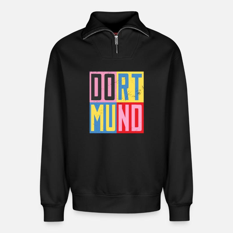 Dortmunder Städte Design - Relaxed Unisex Organic Half Zip Sweatshirt – von SPREAD - Schwarz