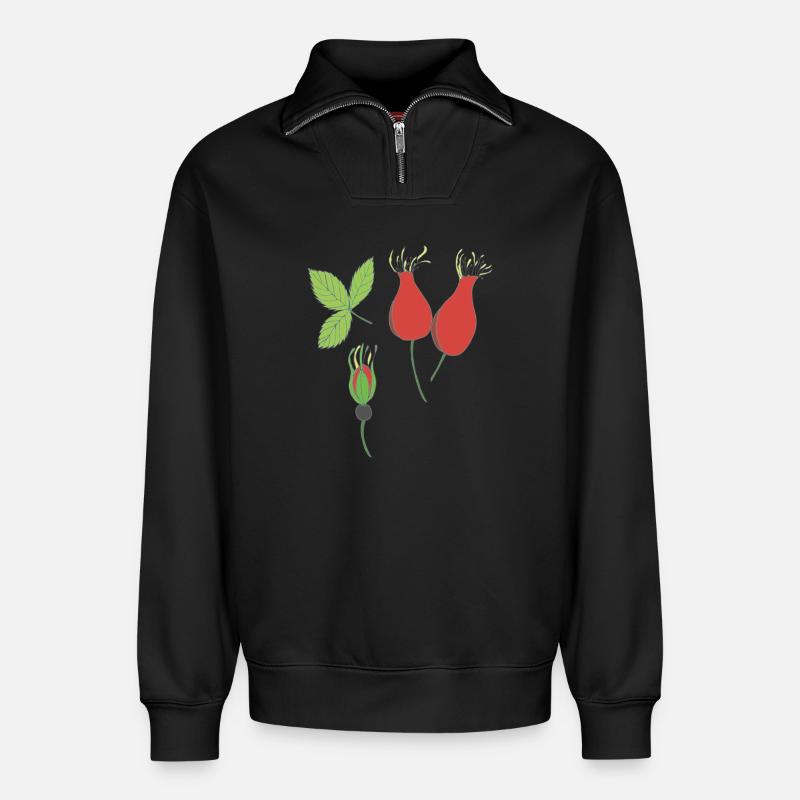 hagebutte - Relaxed Unisex Organic Half Zip Sweatshirt – von SPREAD - Schwarz