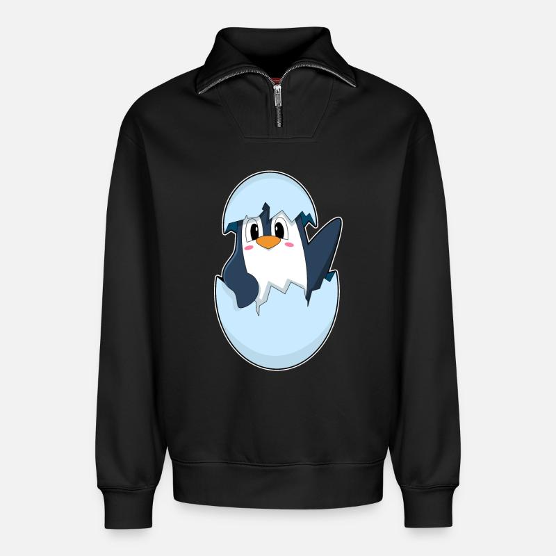Penguin Eggshell - Relaxed Unisex Organic Half Zip Sweatshirt – by SPREAD - black