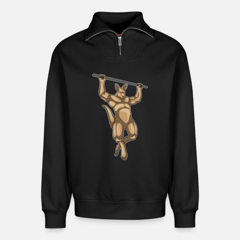 Kangaroo Bodybuilder Pull-Ups Bodybuilding - Relaxed Unisex Organic Half Zip Sweatshirt – by SPREAD - black