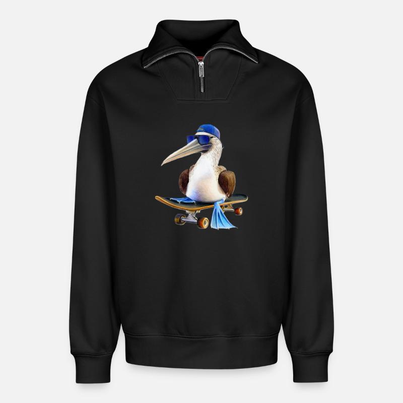 Blue-footed booby skateboard - Relaxed Unisex Organic Half Zip Sweatshirt – by SPREAD - black