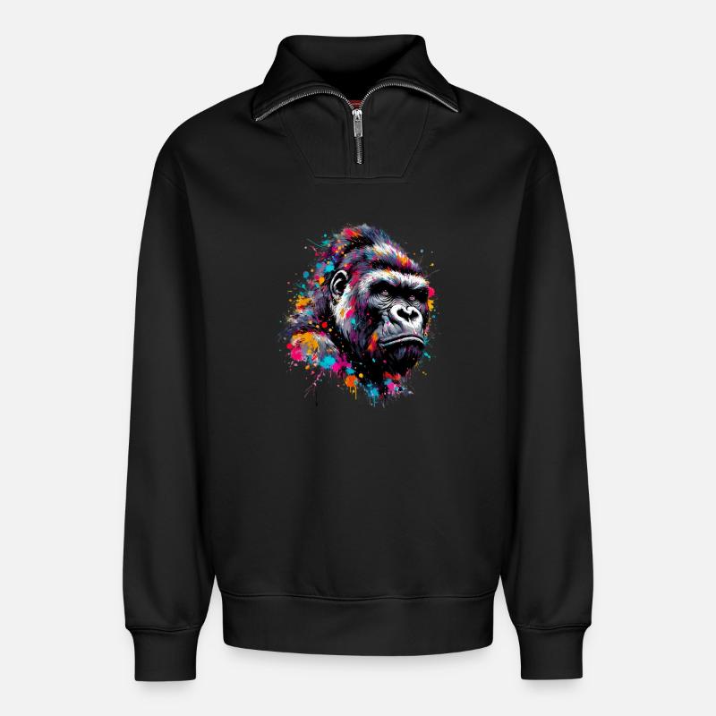 Gorilla - Relaxed Unisex Organic Half Zip Sweatshirt – von SPREAD - Schwarz