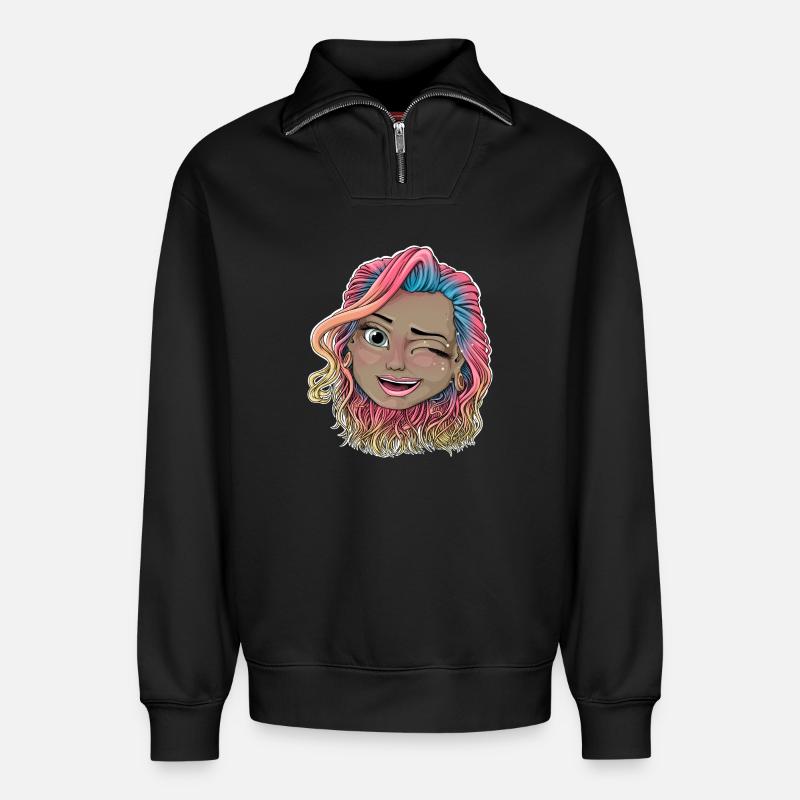Lebendige zwinkernde Illustration - Relaxed Unisex Organic Half Zip Sweatshirt – von SPREAD - Schwarz