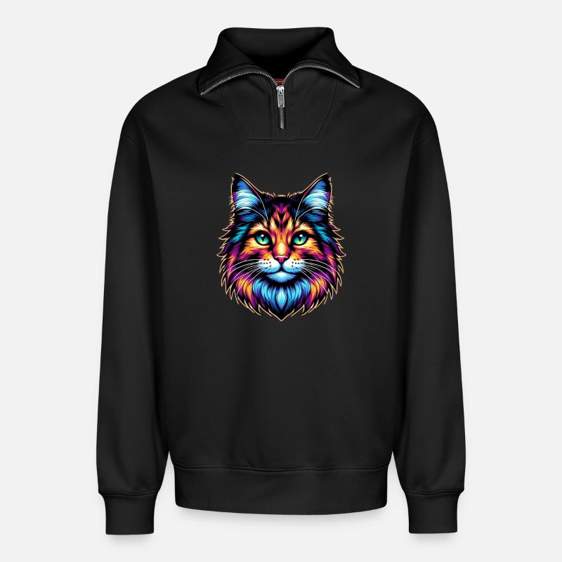 Chat - Sweat unisexe décontracté en coton biologique à demi-zip – de SPREAD - noir