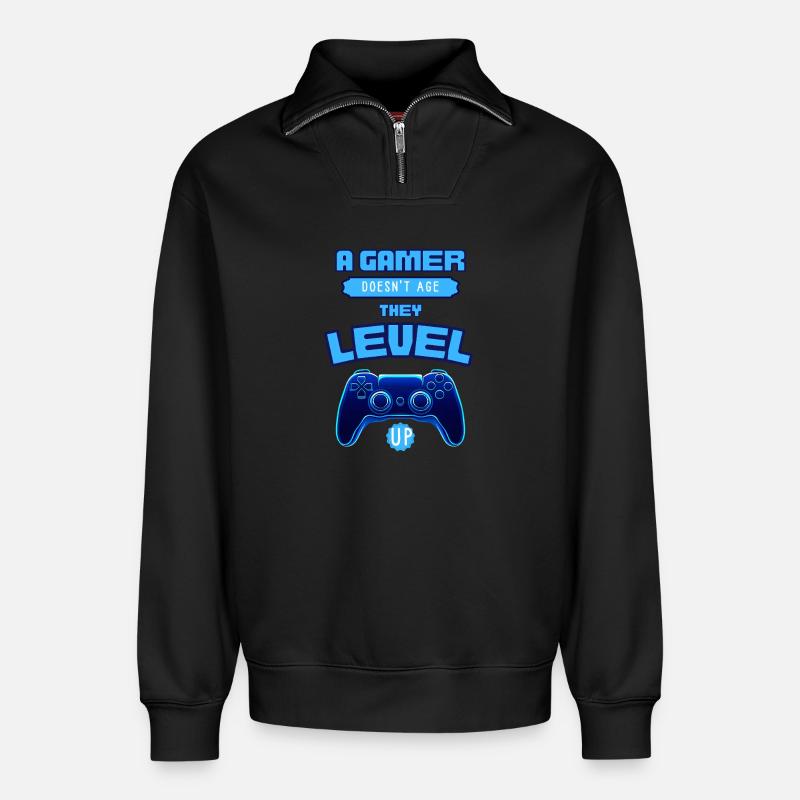 Gamer Level Up Neon-Controller - Relaxed Unisex Organic Half Zip Sweatshirt – von SPREAD - Schwarz