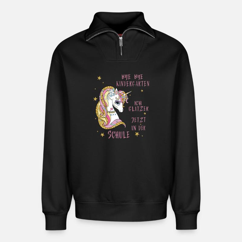 Bye Bye École maternelle - Sweat unisexe décontracté en coton biologique à demi-zip – de SPREAD - noir