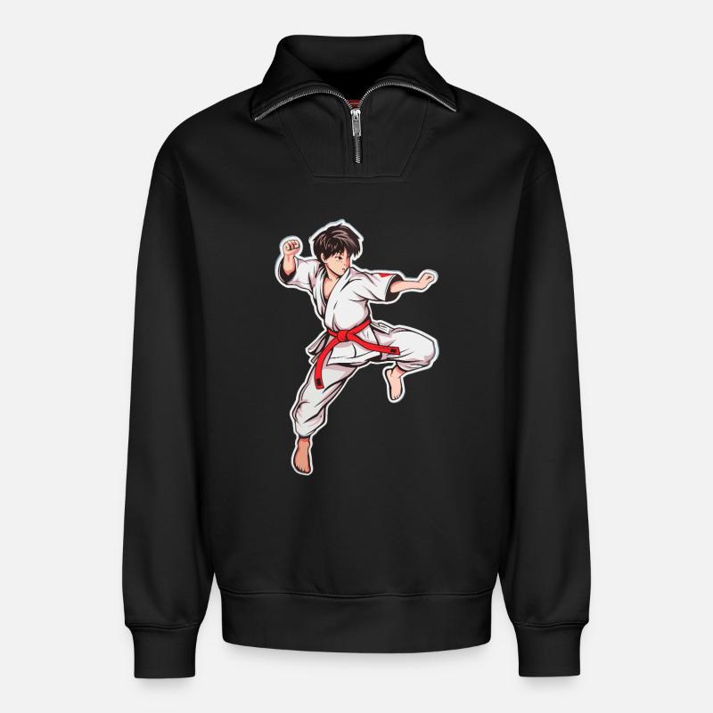 Karate Junge - Relaxed Unisex Organic Half Zip Sweatshirt – von SPREAD - Schwarz