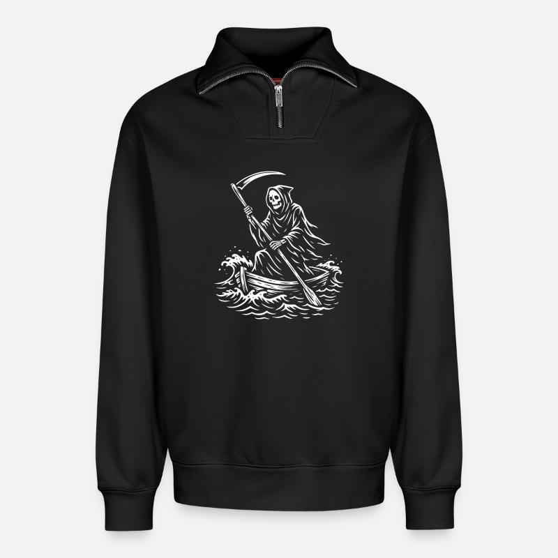 Makabres Sensenmann-Bootsdesign - Relaxed Unisex Organic Half Zip Sweatshirt – von SPREAD - Schwarz