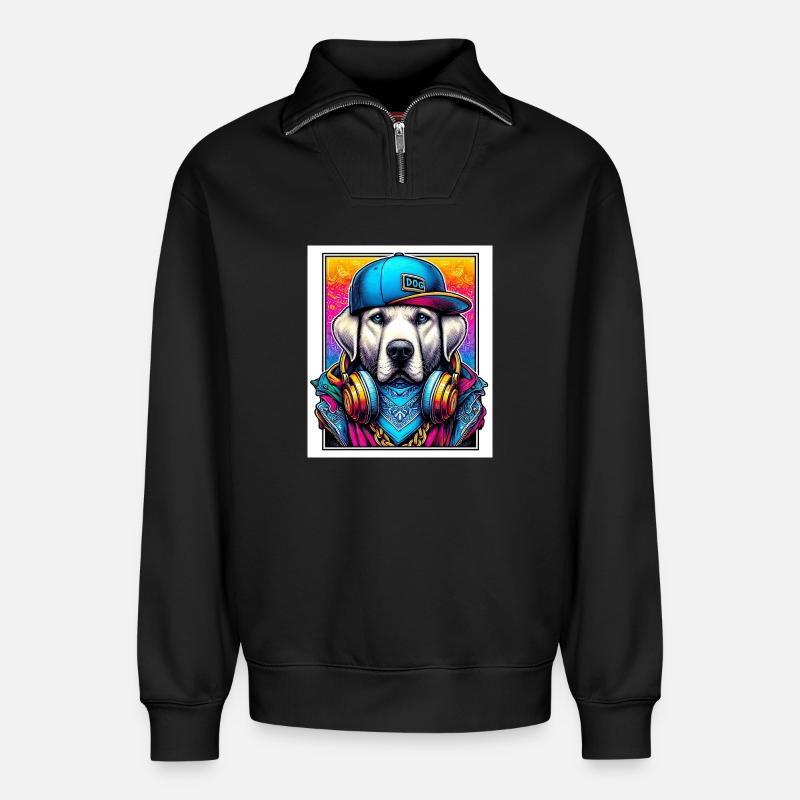 Hund - Relaxed Unisex Organic Half Zip Sweatshirt – von SPREAD - Schwarz