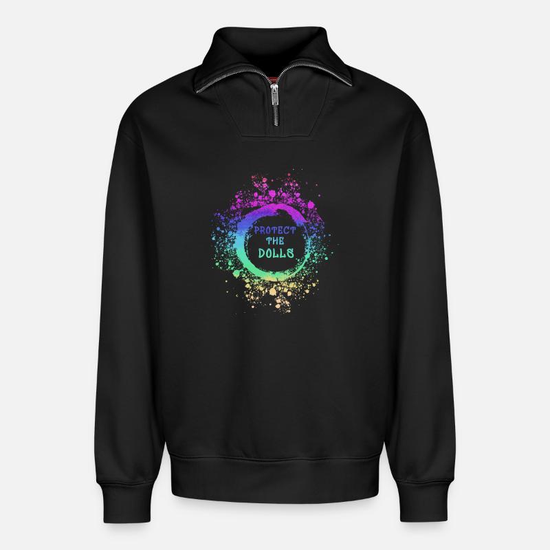 trans, pride, LGBT,regenbogen, protect the dolls - Relaxed Unisex Organic Half Zip Sweatshirt – von SPREAD - Schwarz