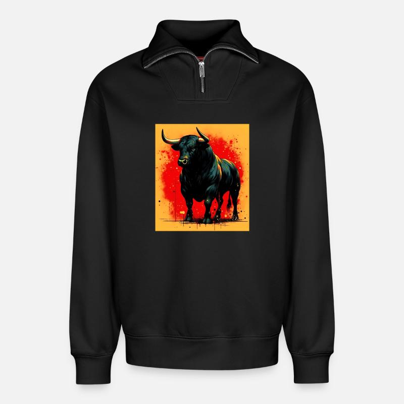 Stier - Relaxed Unisex Organic Half Zip Sweatshirt – von SPREAD - Schwarz