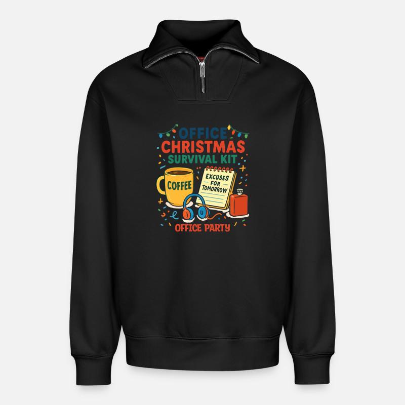 Büro-Weihnachtsfeier-Überlebenskit - Relaxed Unisex Organic Half Zip Sweatshirt – von SPREAD - Schwarz