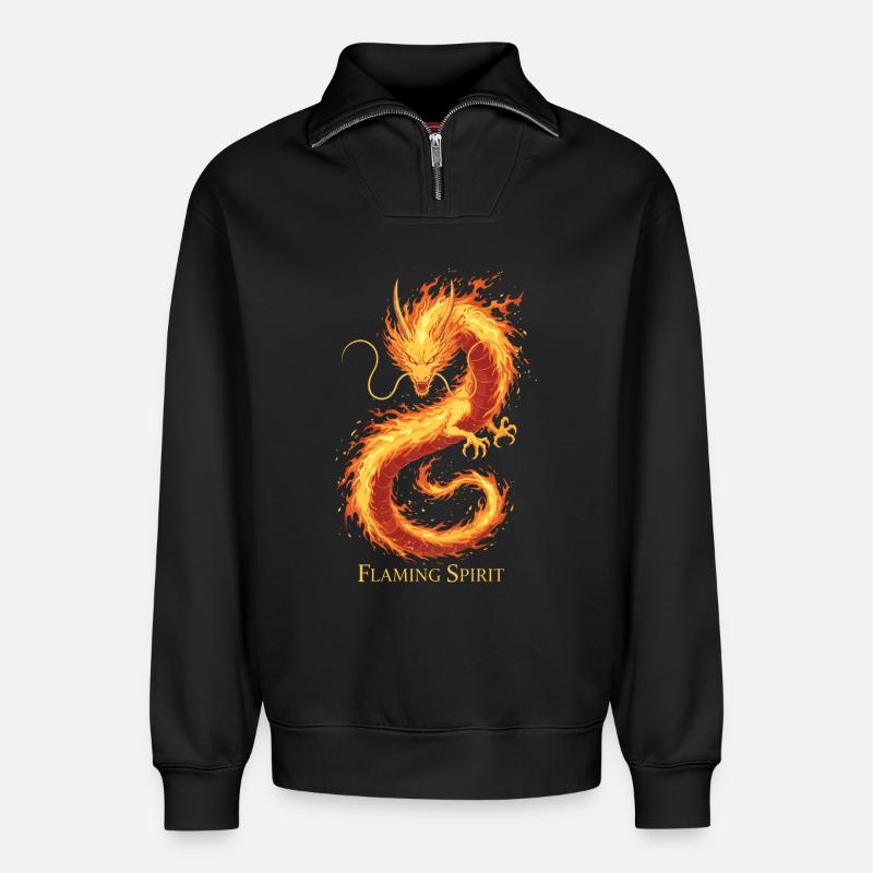 Flammender Geister Drache - Relaxed Unisex Organic Half Zip Sweatshirt – von SPREAD - Schwarz