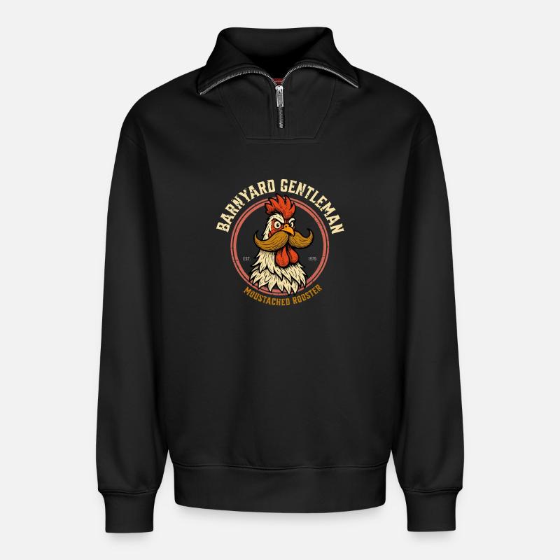 Le coq moustachu - Sweat unisexe décontracté en coton biologique à demi-zip – de SPREAD - noir