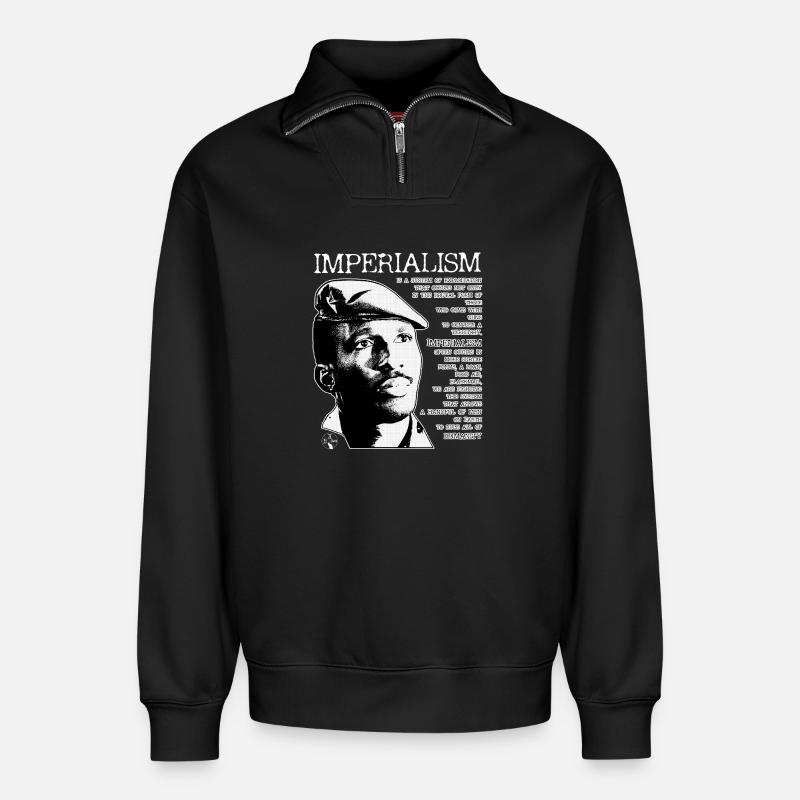 Thomas Sankara : l’impérialisme - Sweat unisexe décontracté en coton biologique à demi-zip – de SPREAD - noir