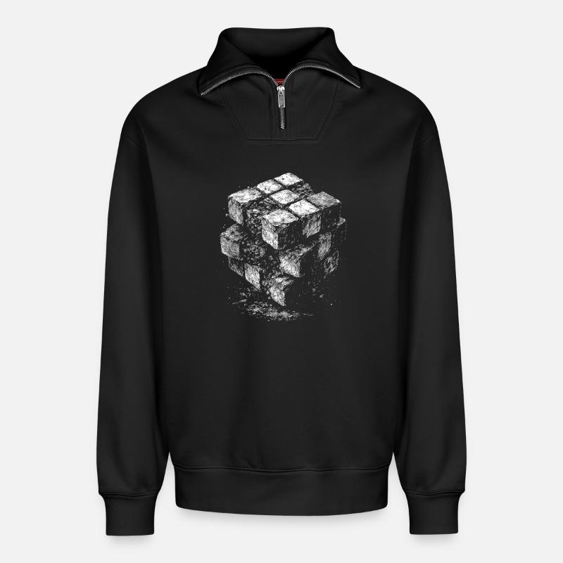 Géométrie du cube de briques - Sweat unisexe décontracté en coton biologique à demi-zip – de SPREAD - noir