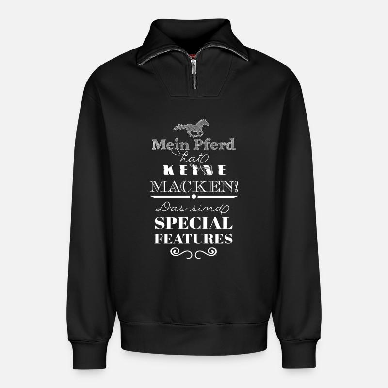 Mein Pferd hat Special Features - Relaxed Unisex Organic Half Zip Sweatshirt – von SPREAD - Schwarz