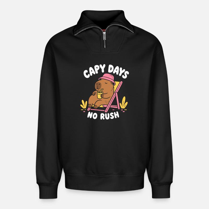 Capy Days No Rush Capybara - Relaxed Unisex Organic Half Zip Sweatshirt – von SPREAD - Schwarz