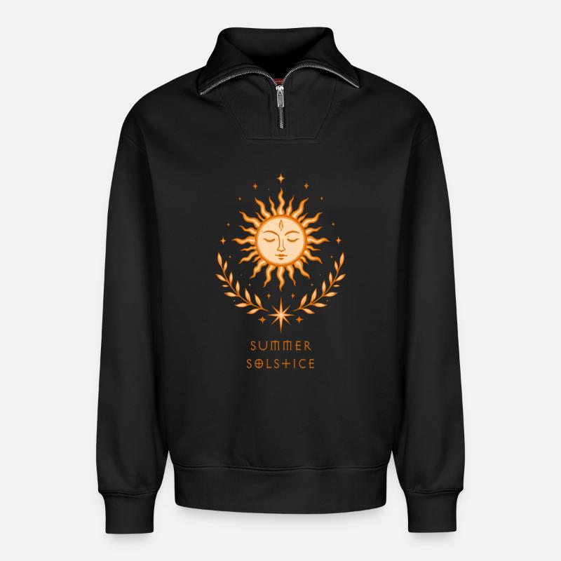 Summer Solstice Sonne – Boho Symbol - Relaxed Unisex Organic Half Zip Sweatshirt – von SPREAD - Schwarz