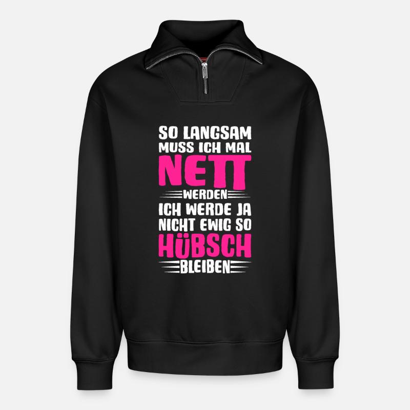 Ich muss mal nett werden - Relaxed Unisex Organic Half Zip Sweatshirt – von SPREAD - Schwarz