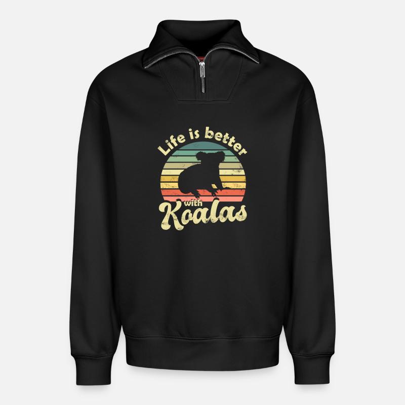 Koala Koalabär - Relaxed Unisex Organic Half Zip Sweatshirt – von SPREAD - Schwarz