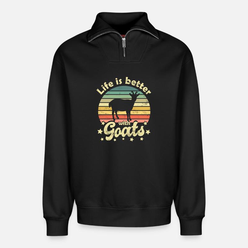 Ziege Ziegen - Relaxed Unisex Organic Half Zip Sweatshirt – von SPREAD - Schwarz