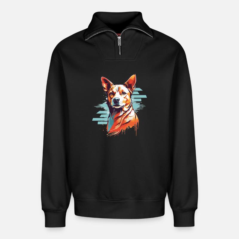 Hunde Kopf - Relaxed Unisex Organic Half Zip Sweatshirt – von SPREAD - Schwarz