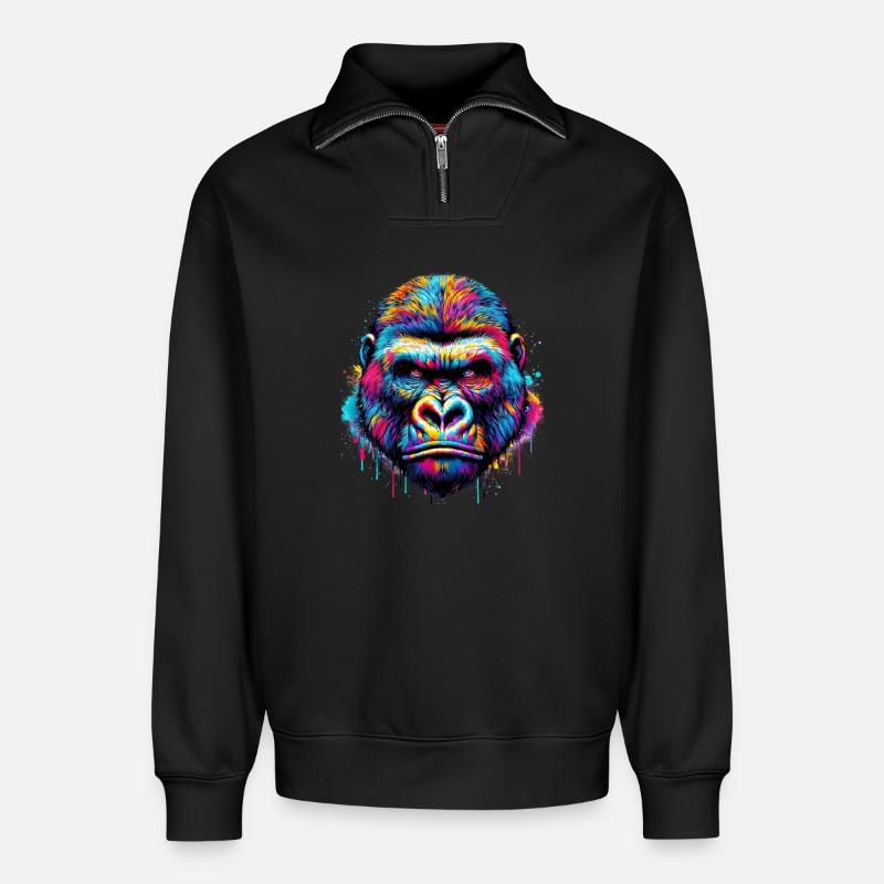 Gorilla - Relaxed Unisex Organic Half Zip Sweatshirt – by SPREAD - black