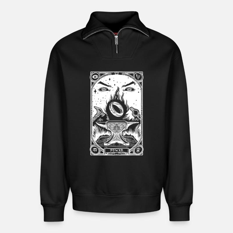 Ein Ring Tarot weiß - Relaxed Unisex Organic Half Zip Sweatshirt – von SPREAD - Schwarz