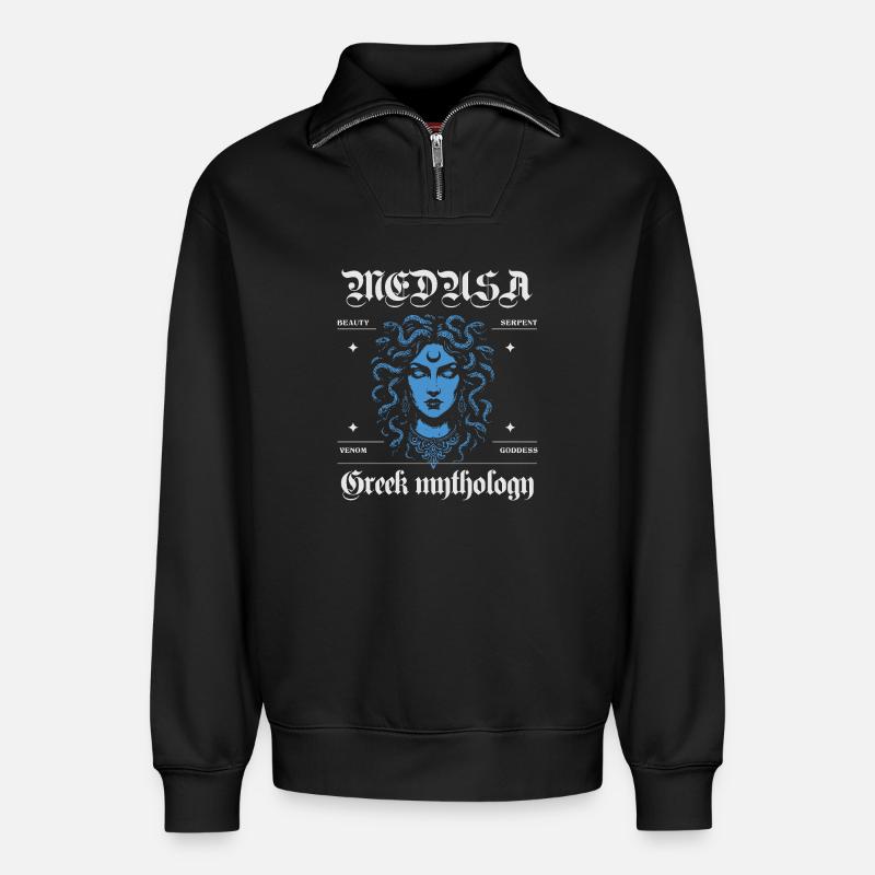 Conception mythologique de Méduse - Sweat unisexe décontracté en coton biologique à demi-zip – de SPREAD - noir