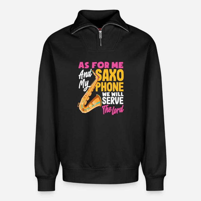 Saxofon - Relaxed Unisex Organic Half Zip Sweatshirt – von SPREAD - Schwarz