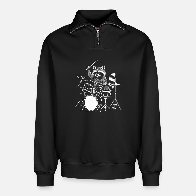 Waschbär Trommler Nightbeat - Relaxed Unisex Organic Half Zip Sweatshirt – von SPREAD - Schwarz